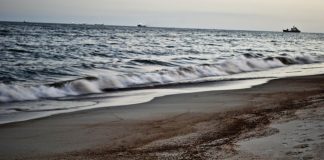 Beach waves oil spill