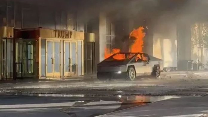 Cybertruck On Fire Outside Trump Hotel